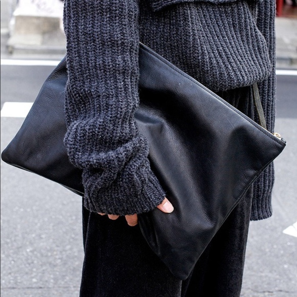 American Apparel Black Leather Pouch Clutch Large